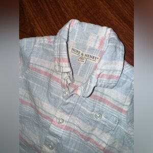 Hope & Henry Linen And Organic Cotton Kids Button Up Shirt Size 6-12months
